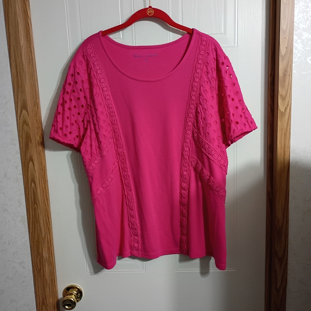 Rebecca Malone Fuchsia Lace Detail Blouse